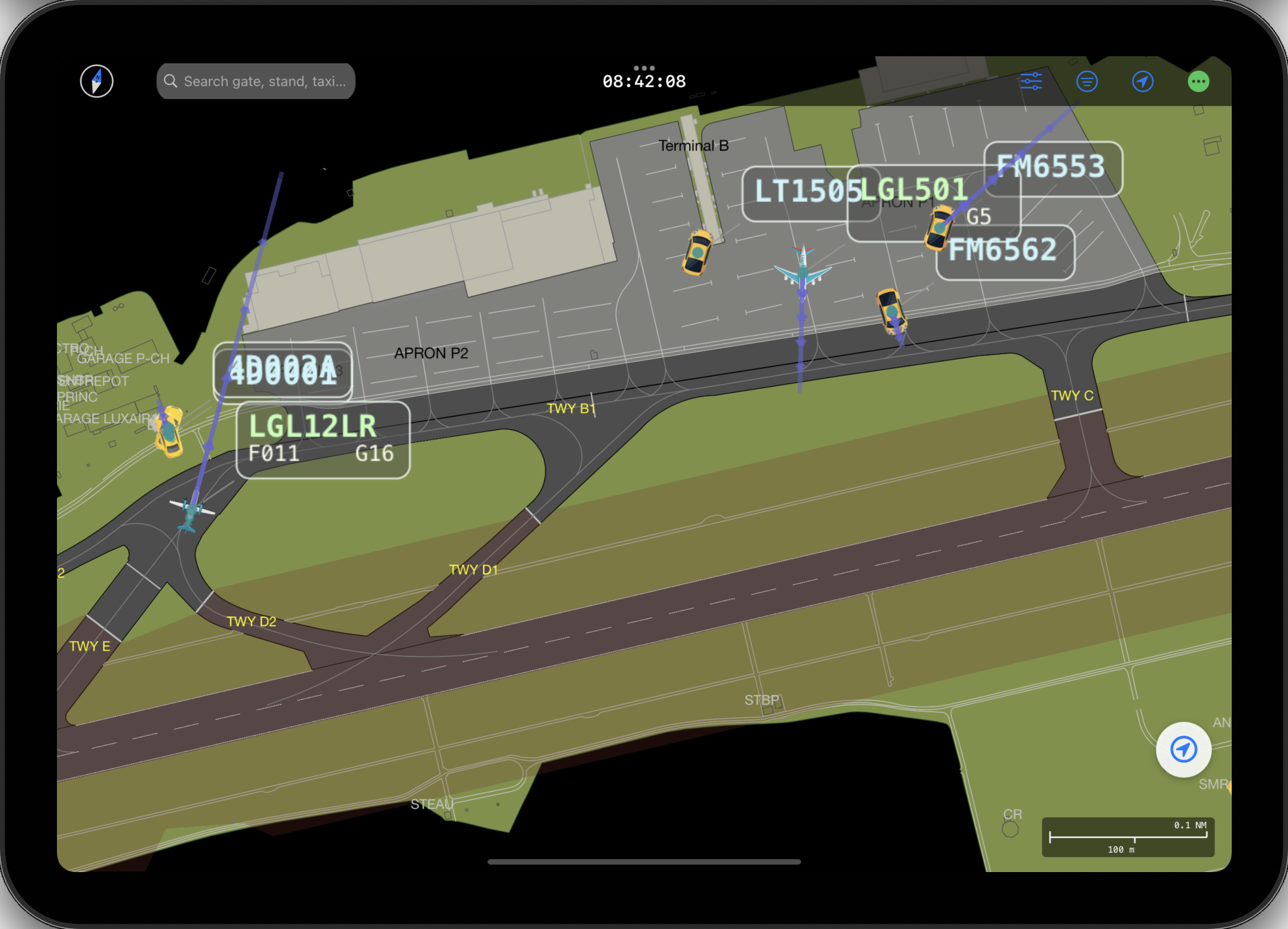 SAGRA airport surface map with live traffic