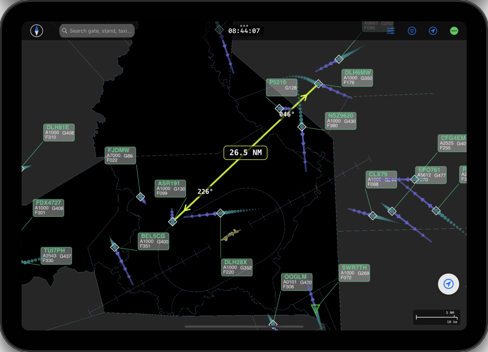 SAGRA air traffic view with labels